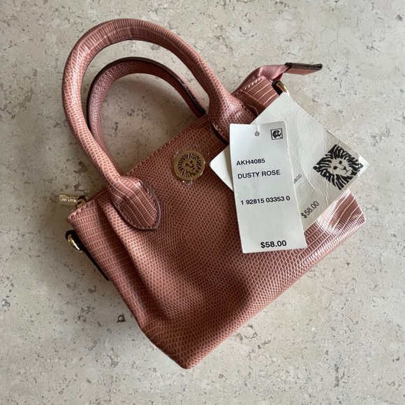 NWT Anne Klein Pink ”Dusty Rose”Mini Crossbody Lizard print Handbag - Picture 2 of 13